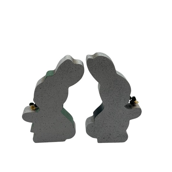 Vintage Wooden Painted Spring Bunny Rabbit Pair 90's Shelf Sitter Figurine Decor - Picture 2 of 7